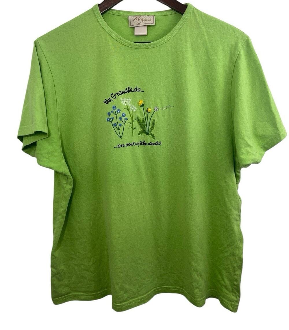 Vintage Grandma T-shirt Large My Grandkids Are Growing Like Weeds Green